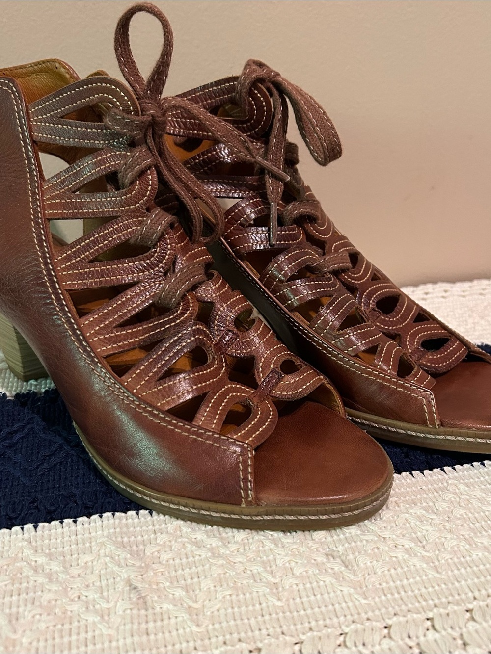 PIKOLINOS Brown Lace-Up Cutout Heel Sandals
